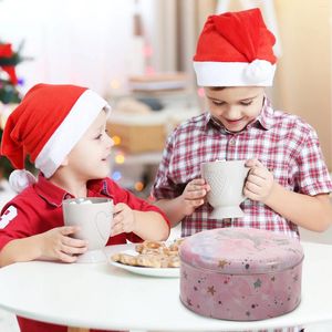 Garrafas de armazenamento lata de biscoito com tampa redonda caixa de doces de folha de flandres recipiente de metal para lanche