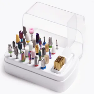 Aufbewahrungsboxen 30 Löcher mit Reiniger Pinsel Organizer Container Nagelbohrer Bit Sterilisator Box Polierkopf Professionelle Entfernung