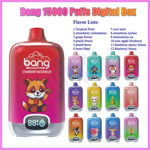 Bang King 15000puff Disposable Vape Authentic Elf Box Vapers Mesh Coil Rechargeable Electronic Cigarettes 12 Flavors SMART SCREEN Oil/Power indicator 0%2%3%5% 15K puff