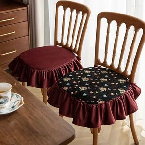 Chair Covers Home Lace Dining Non-slip Cushion Autumn Winter Thickened Warm Stool Pad Pastoral Flower Pattern Seat Mat Decor