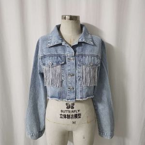 Stitching 2024 denimjacka Tassel för kvinnor med och fashionabla vintage denimjacka för kvinnor 1W2X