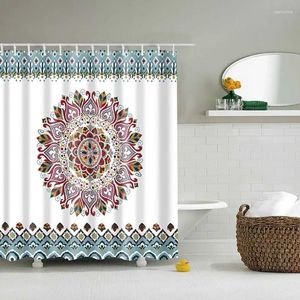 Cortinas de chuveiro Mandala Cortina geométrica Banheiro boêmio Flor estampada parede