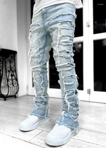 Herren Jeans Mode Stretch Patch Y2K Patchwork Kreative Quasten Dekoration Gerade Denim Hosen Für Männer Hip Hop Jean Hosen