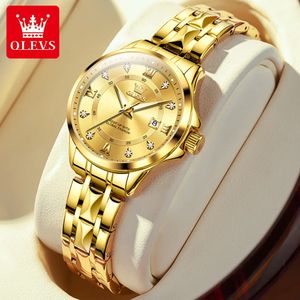 OLEVS WOMENS WATCHES LUXURY FASION GOLD LADIES ORIGINAL WASTROOF RHOMBUSステンレススチールストラップ日付240318