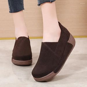 Freizeitschuhe, klobige Keilsneaker, koreanische Swing-Plattform für Damen, Vintage-Stil, gefrostete Wildleder-Faux-Stiefeletten