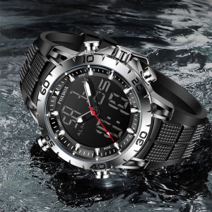 FOXBOX Mens Watches Sports Top Brand Luxury Dual Display Quartz Watch Men Military Waterproof Clock Digital Electronic Watch+Box