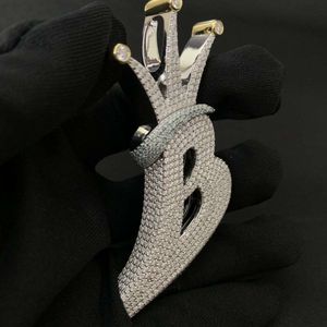 Hip Hop Initial Letter Pendant Silver 925 Custom VVS Moissanite Crown B Pendant for Women Men
