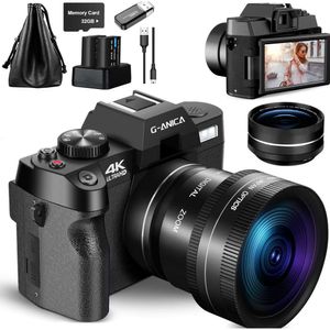 Kamera cyfrowa 4K z wysokiej rozdzielczości z 48MP, wideo 60 klatek na sekundę, sterowanie aplikacjami Wi -Fi, kamera vlogging dla YouTube, mały aparat z kartą TF 32 GB, obiektyw makro o szerokim kąt