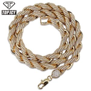 8Mm Rope Shape Irregular New Stile Iced Out Full Cubic Zircon Safty Lock Gold Sier Plated Miami Dog Cuban Chain For Men
