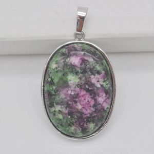 Pendant Necklaces Red Green Zoisite Stone Bead Oval GEM Jewelry S933