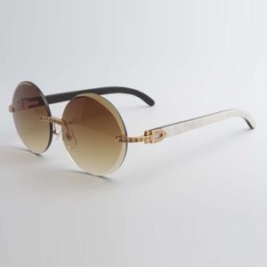 Novo estilo de óculos de sol com pequenos diamantes 3524012 lente redonda com hastes híbridas naturais de chifre de búfalo, tamanho: 56-18-140 mm