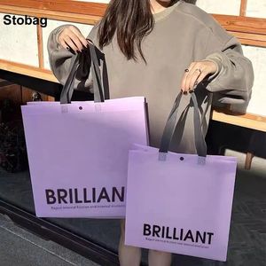 Depolama Çantaları Stobag 10pcs Mor Dokunmasız Alışveriş Çantası Kumaş Kız Moda Taşınabilir Yeniden Kullanılabilir Hediye Koşusu Özel Logo (Ekstra Ücret)