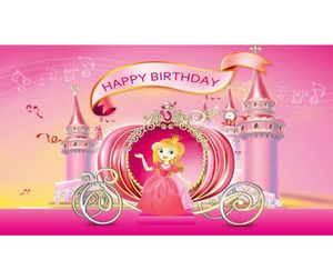 Princess Girl Happy Birthday Backdrop Pink Printed Music Notes Carriage Newborn Baby Kids Party Themed Photo Backgrounds3113514