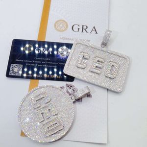 Özelleştirilmiş ince mücevher takıları 925 STERLING Gümüş Buzlu VVS Moissanite Mektup Kolye