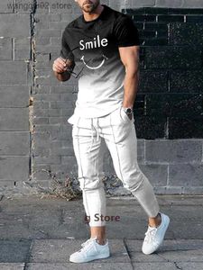 Herrspårar Summer Fashion Men t-shirt kostymer spårningsdräkter 3D-tryckta kläder sportkläder kort slve strtwear t-shirt långa byxor 2 stycke set t240402