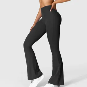 Kvinnor Pants Women Hight midja Flare byxor Sport Yoga Leggings Sexig ruffle Bulfting Gym Workout Slim Wide Leg Straight Tube Long