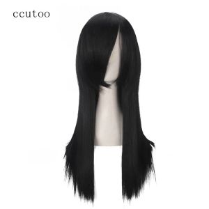 Perucas ccutoo orochimaru 60cm/23,6 polegadas pretas de cabelo sintético e reto de cabelos sintéticos de alta temperatura de fibra de fibra de alta temperatura