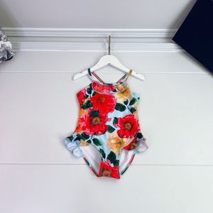 Barn flickor vintage blommor en peices baddräkter modedesigner baby girl beach bikini simning badkläder klassisk brev bikinis barnkläder