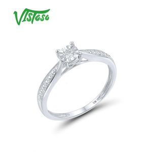 Vistoso Złote Pierścienie dla kobiet 9K 375 Biały Pierścień Sparkling Solitaire Diamond Klasyczny zaręczyn