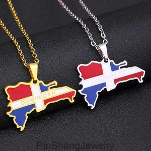Dominican Map Titanium Steel Pendant Necklace for Men and Women Stainless Steel Couple Necklace Trend Accessories