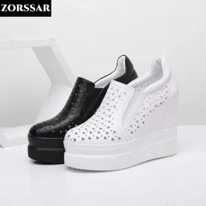 Casual Shoes 2024 White Wedge Sneakers Platform Breattable Hollow Chunky High Heel Pumps Women Vulkanized