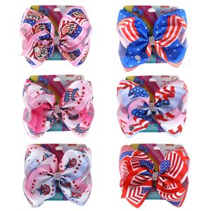 Kids Hair Accessories Bow Hair Clip Jojo 8-inch Big Bow Girl Hair Clips with card American flag bow hairclip hair accessor