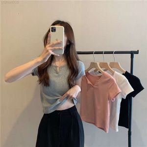 短い女性の夏のデザインスリムフィット露出へのへそスパイシーな女の子のTシャツスリーブ学生トップ新しい服{カテゴリ}