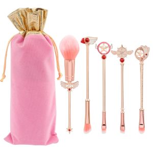 Gölge 5pcs Metal Tutar Yumuşak Kabarık Makyaj Seti Anime Cardcaptor Sakura Kozmetik Pudra Fırçası Pembe Göz Farı Kaş Fırçası