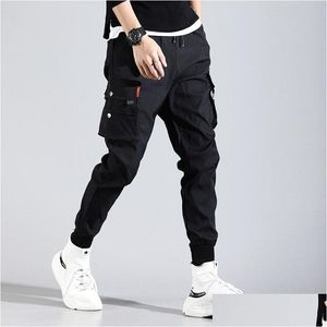 Mens Pants Hip Hop Men Pantalones Hombre High Street Kpop Casual Cargo med många fickor Joggar Modis Streetwear Trousers Harajuku Dr Dhwzv