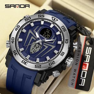 손목 시계 Sanda Men Military Watches Big Spider Dial Sport Watch LED 디지털 방수 다기능 듀얼 디스플레이 시계 renogio