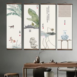 Chinesische Stil grüne Pflanze Katze Scroll Malereiemaler PLOSTER DRUCKTIONISCHE Home Dekoration Malkunst Wandbild mit Rahmen 240325