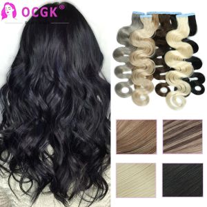 Uzantılar Saçta Vücut Dalga Bant Avrupa İnsan Saçı 20/40 PCS Sarışın Balayage Remy Saçta Çift Yan Yapıştırıcı Bant