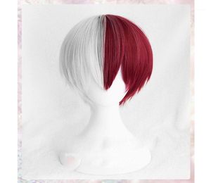 Wysokiej jakości My Hero Academia Boku No Hiro Akademia So Shouto Peruki Silver White and Red Cosplay Wig Cap13020722