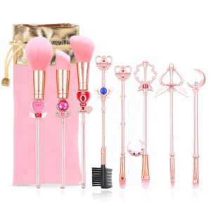 Brushes 8 Pcs Kawaii Makeup Brush Set with Cute Pink Pouch, Cardcaptor Sakura Cosmetic Makeup Tool Sets & Kits for Daily Use