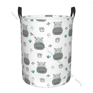 Laundry Bags Bathroom Basket Cartoon Hippo Face Folding Dirty Clothes Hamper Bag Home Storage