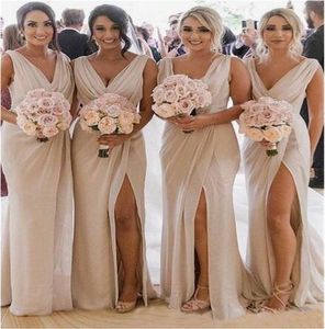 2020 VNeck Bride Maid of Honor Gowns real picture vestido madrinha Slit Mermaid Bridesmaid Dresses Long Sexy Backless Wedding Par4240289