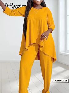 WMSTAR Plus Size Pants Set Women Two Piece Set Casual Fall Outfits Solid Matching Set XL-5XL Partiage Drop 240320