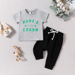 Clothing Sets 0-3Y Toddler Boys Ireland Festival Outfits St. Patrick's Day Shamrock Letter Print Short Sleeve Tops Pants 2Pcs Clothes