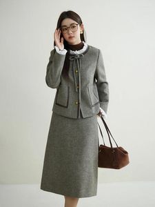 Офисные платья DUSHU, универсальный офисный женский комплект с узором «елочка», зимняя мода 2024, костюм с французской полуюбкой, повседневный свободный костюм