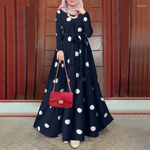 Casual Kleider Lose Pullover Sommerkleid Abayas Für Frauen Lange Ärmel Islamische Gebet Kleidung Design Böhmischen Polka Dot Print Muslimischen Kleid