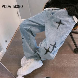 Szerokie nogi spodni streetwear worki męskie dżinsy wiosna jesień mężczyzn Koreańska moda luźna prosta męska marka odzieży czarna 240322