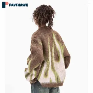 남자 스웨터 레트로 불꽃 디자인 스웨터 가디건 남성 여자 힙합 캐주얼 가을 니즈 유니슬 큐 v- 넥 니트웨어 코트