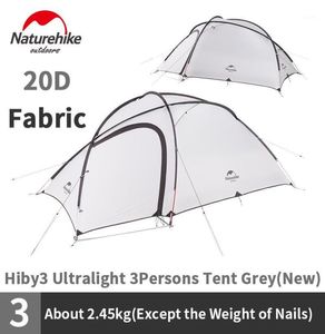 Tende e rifugi Tenda da campeggio Naturehike Hiby 3 34 persone Tessuto in nylon siliconico 20D ultraleggero grigio oro con tappetino N18K2401223699