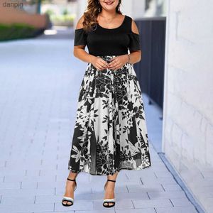 Urban sexy Kleider kurzärmelig Slaved Plus Size Womens Kleid 2024 Sommer Übergroße Blumenstrandsonnenkleid elegant schlank fit übergroße sexy lange Rock Y240402