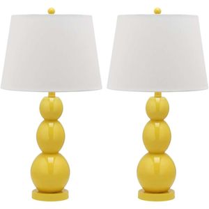 SAFAVIEH Lighting Collection Jayne Moderne zeitgenössische Tischlampen aus gelbem Glas, 2er-Set – perfekt für Schlafzimmer, Wohnzimmer, Heimbüro – 28 Zoll Höhe