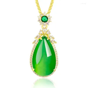 Pingente colares natural verde ágata gota de água cobre-banhado ouro-incrustado jade pedra colar feminino moda