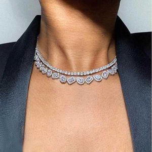 Pendant Necklaces 2024Iced Out Bling Sparking Geometric Rectangle Tear Drop Cubic Zirconia Choker Necklace For Women Fashion Wedding Gift Jewelry Q240402