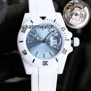Męskie zegarek RLX Ceramiczne zegarki Designer Watche Białe obudowę luksusowe zegarek czysty fabryka mężczyzn Automatyczne jasnoniebieskie gumowe paski na rękę pływacką