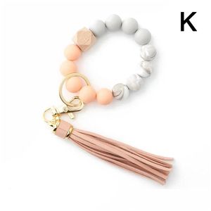 Charm Bracelets Creative Anti-Loss Women Wristlet Bracelet Keychain Round Beaded Car Keyring With Lobster Clasp Fashion Jewelry Drop D Dhgoi