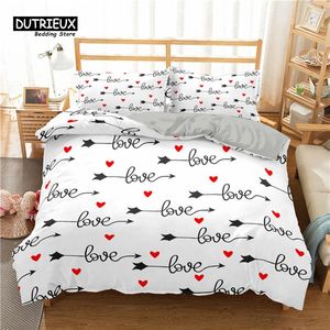 Bedding Sets Love Heart Set Words Duvet Cover Polyester Romantic Crown Print Quilt With Pillowcases Full King For Girl Boy